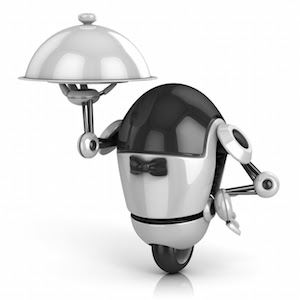 funny robot - waiter 3d illustration isolated on the white background