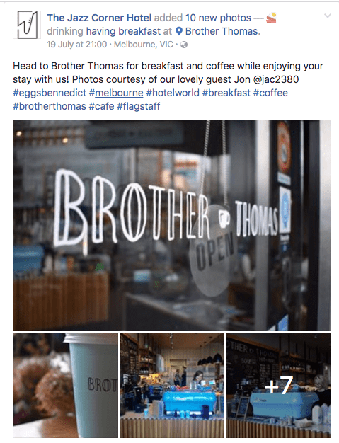 Hotel promoting local businesses on their Facebook page