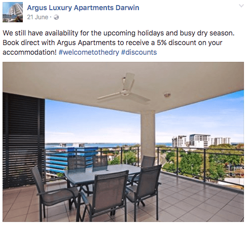 Hotel offers an exclusive discount on their Facebook page