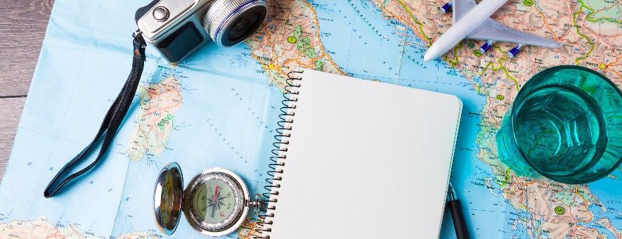 Hotel guest choosing travel destination
