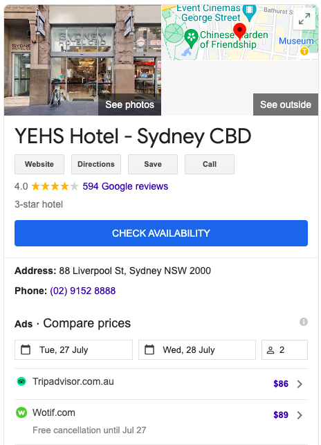 Image representing a hotel result from a google search