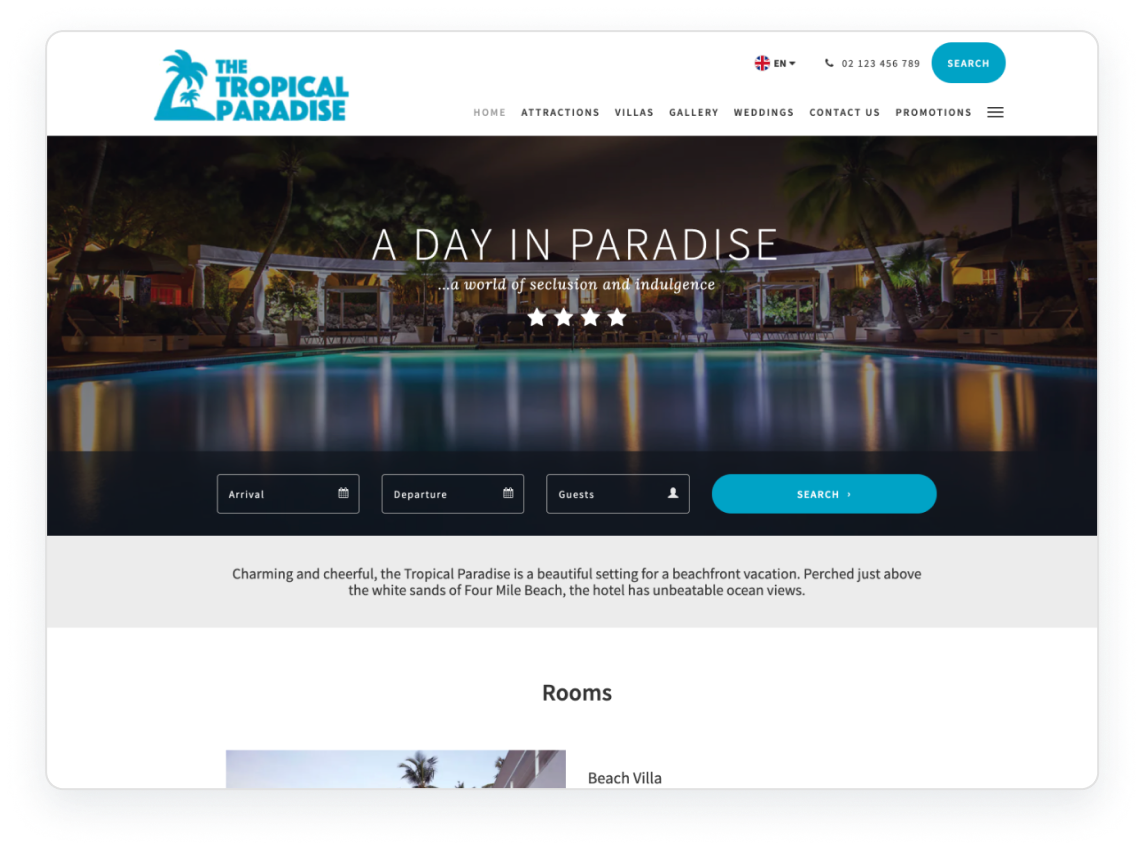 Hotel website template - Tropical