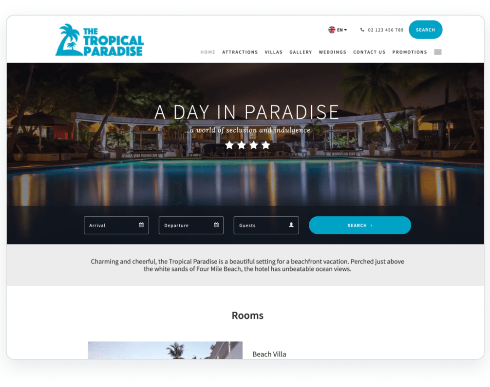 Hotel website template - Tropical