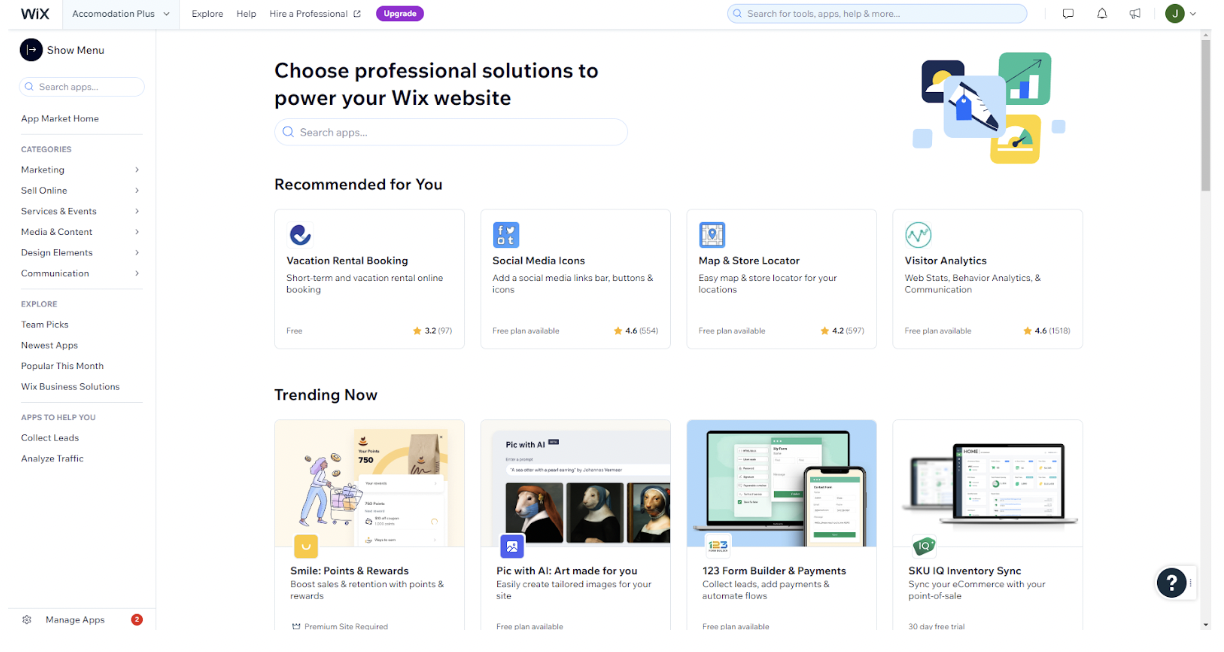 Image showing customise options for wix website builder