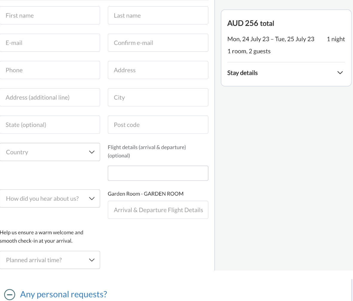 image showing example of hotel booking form