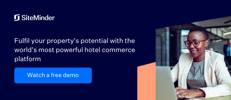 Banner offering a free demo of SiteMinder's platform, published on a blog about hotel promotions.